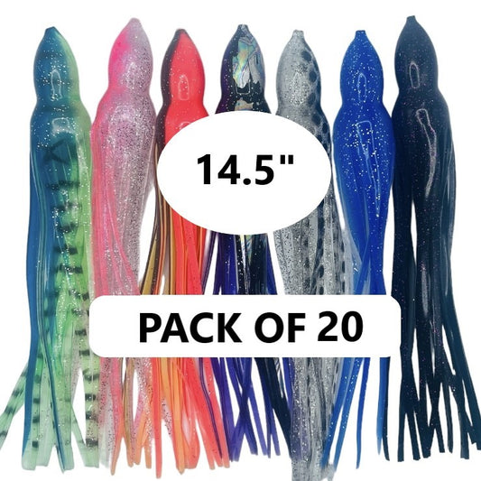20PK OF 14.5" Octopus skirts for trolling lure replacement and building diy luremaking and jig tying