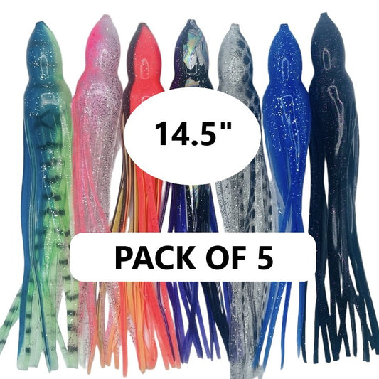 5PK OF 14.5" Octopus skirts for trolling lure replacement and building diy luremaking and jig tying