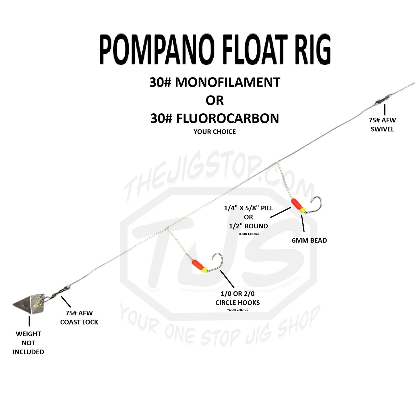 POMPANO DOUBLE DROP FLOAT RIG,  MONO OR FLUORO BEACH / SURF FISHING