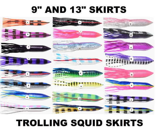 9" AND 13" SQUID SKIRTS FOR DREDGES AND DAISY CHAINS. LURE BUILDING AND REPLACEMENT