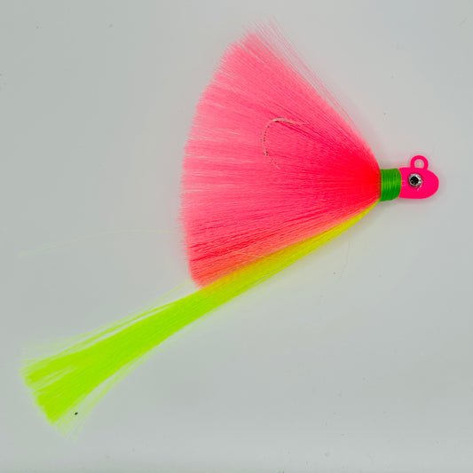 "PINK N CHARTREUSE" Big Flair Hawk Jig Snook Tarpon Redfish Striper