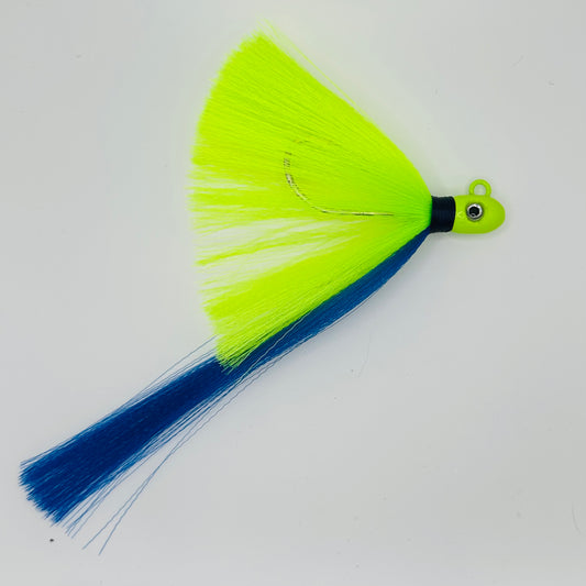 "CHARTREUSE N BLUE" Big Flair Hawk Jig Snook Tarpon Redfish Striper